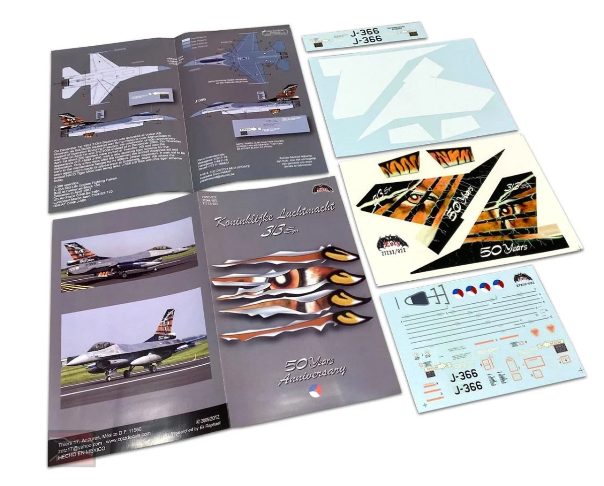 Zotz Decals 1/32 Zotz Decals F-16 Falcon Dutch NATO Tiger 50 year Anniversary